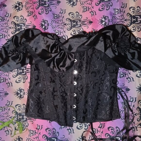 Black Corset with Ruffle Off the Shoulder Sleeve - Picture 6 of 9